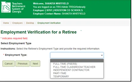 Screenshot of Employment Verification Form Step 2